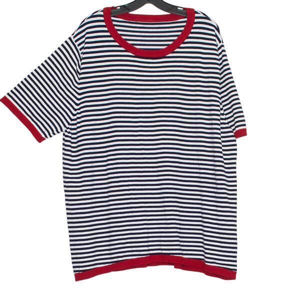 Sweater Preppy Nautical Beach Coastal Classic Comfort Casual Stripe Blue Red 4X - Picture 1 of 5